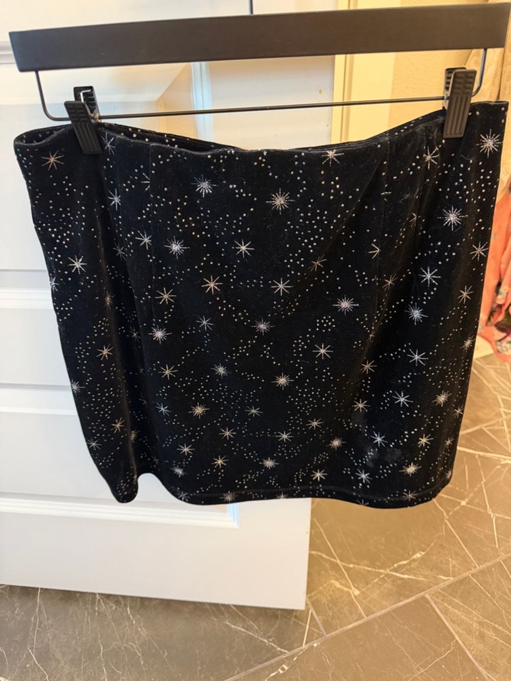Elodie Black Velvet Mini Skirt with Silver Star Motif